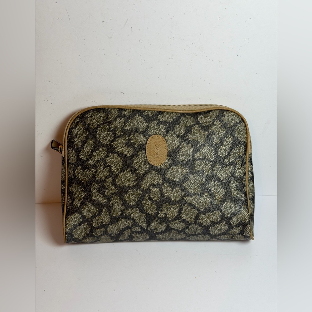 Vintage Yves Saint Laurent Giraffe Print Pouch PVC Coated Canvas Clutch